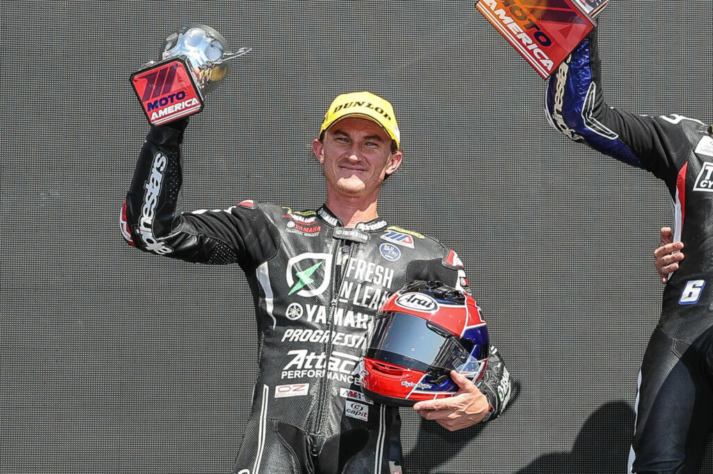 Jake Gagne got second in Superbike Race Two. Photo by Brian J. Nelson, courtesy Yamaha.