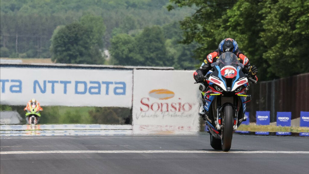 Travis Wyman (10) won the Steel Commander Stock 1000 race on Sunday at Road America. Photo by Brian J. Nelson, courtesy MotoAmerica.