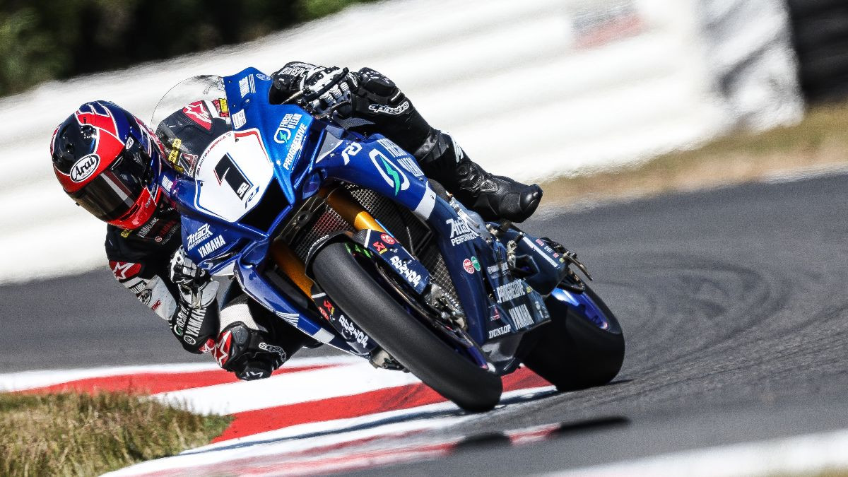 Jake Gagne (1) has won four straight MotoAmerica Medallia Superbike races at Ridge Motorsports Park. On Friday, Gagne earned provisional pole position for the weekend's two races in Washington. Photo by Brian J. Nelson.