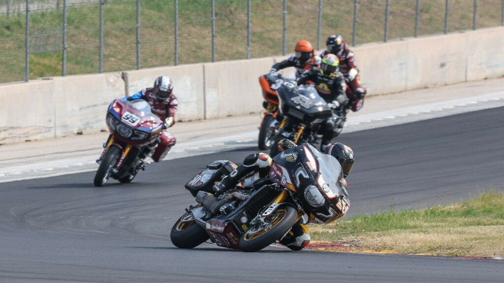 Bobby Fong (50) completely dominated the Mission King Of The Baggers race at Road America on Sunday. Photo by Brian J. Nelson, courtesy MotoAmerica.