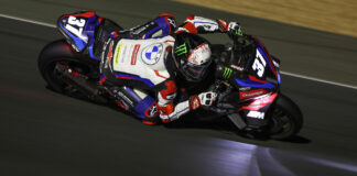 Jérémy Guarnoni (37) at speed on the BMW Motorrad World Endurance Team M 1000 RR. Photo courtesy BMW Motorrad Motorsport.