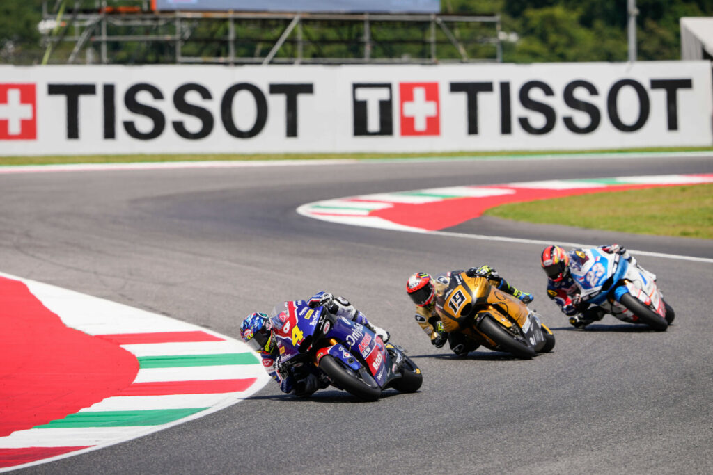 Sean Dylan Kelly (4) leads Lorenzo Dalla Porta (19) and Taiga Hada (23) at Mugello. Photo courtesy American Racing Team.