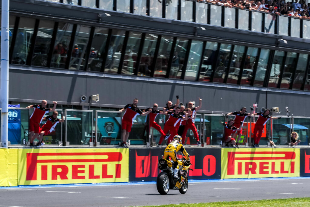 Alvaro Bautista won World Superbike Race One Saturday at Misano. Photo courtesy Dorna.