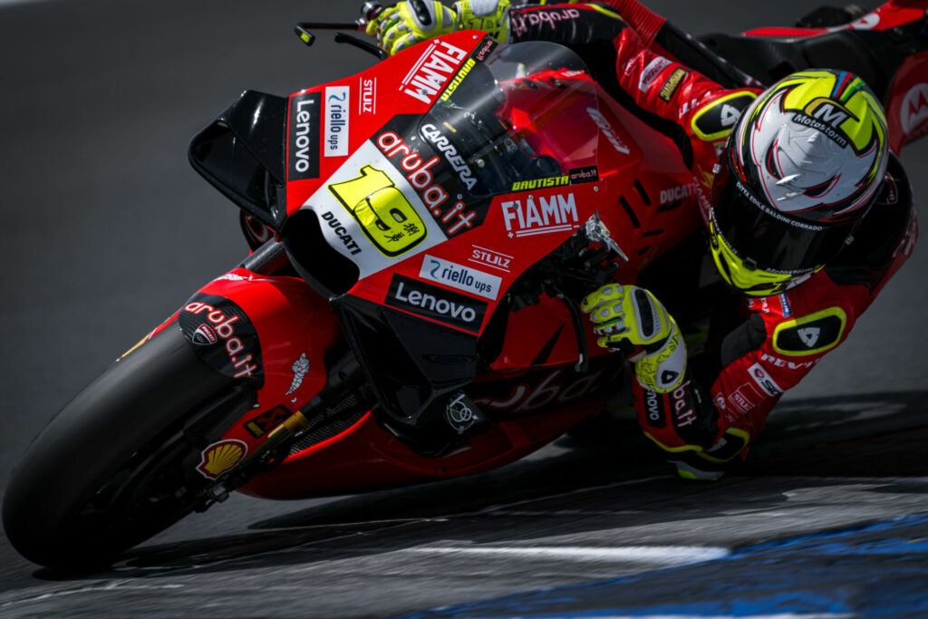 Alvaro Bautista's (19) test on a Ducati Desmosedici MotoGP racebike at Misano was very thorough. Photo courtesy Ducati.