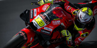 Alvaro Bautista's (19) test on a Ducati Desmosedici MotoGP racebike at Misano was very thorough. Photo courtesy Ducati.