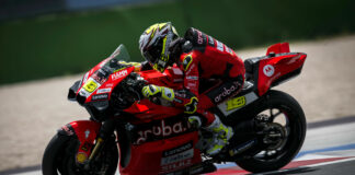 Alvaro Bautista (19) testing a Ducati Desmosedici MotoGP racebike at Misano. Photo courtesy Ducati.