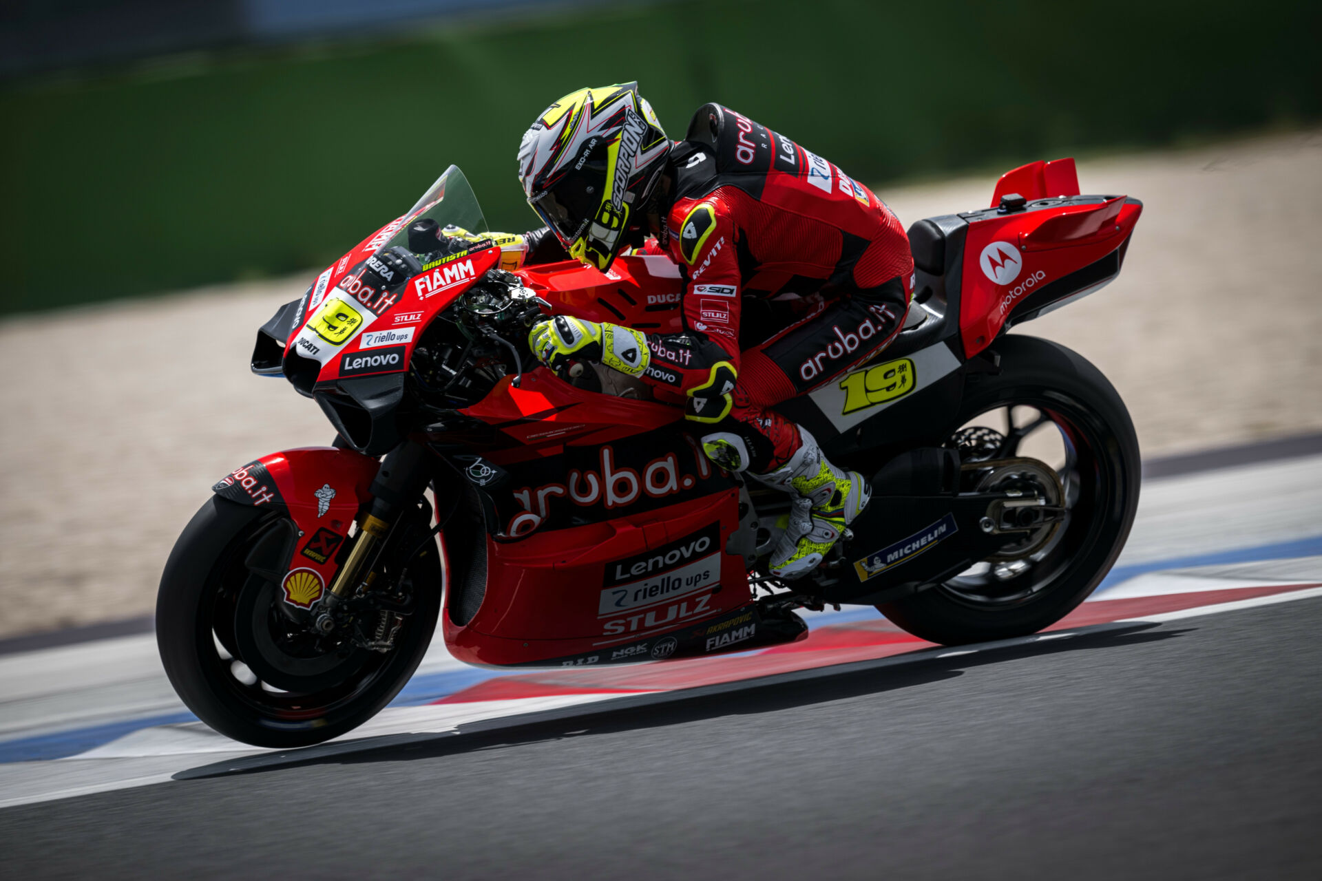 Alvaro Bautista (19) testing a Ducati Desmosedici MotoGP racebike at Misano. Photo courtesy Ducati.