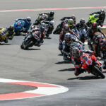 Josh Herrin (2) leads Jake Gagne (1), Cameron Petersen (45), Cameron Beaubier (hidden) and the rest of the Medallia Superbike pack at Ridge Motorsports Park on Saturday. Photo by Brian J. Nelson.
