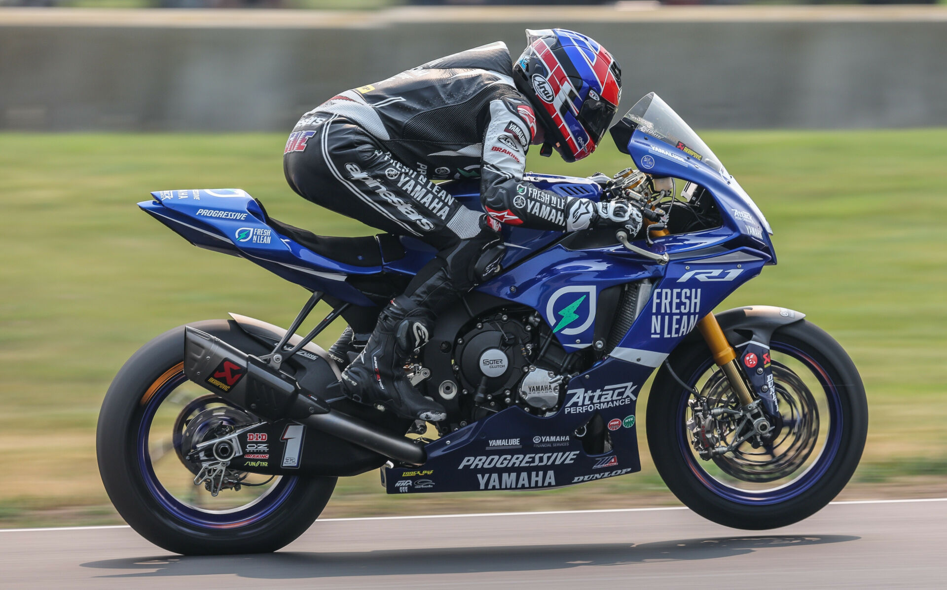 Jake Gagne (1) will be trying to extend his win streak at Ridge Motorsports Park this coming weekend. The defending MotoAmerica Medallia Superbike Champion has won the past four races in Washington State. Photo by Brian J. Nelson.
