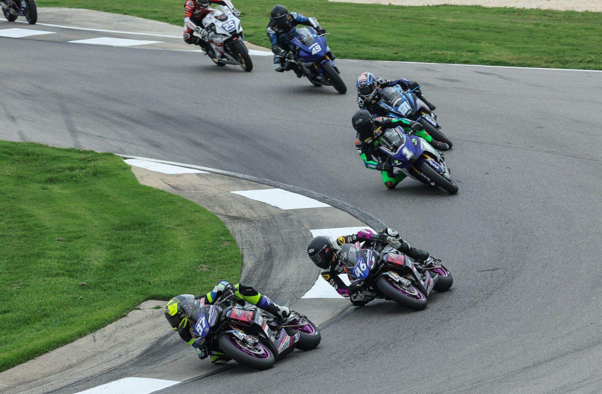 Points Battle: Blake Davis (1) leads Gus Rodio (96) and Hayden Schultz (49) by just two points in the 2023 REV'IT! Twins Cup Championship as the series heads to Ridge Motorsports Park this weekend for round four. Rocco Landers (97), meanwhile, has won the past three races. Photo by Brian J. Nelson.