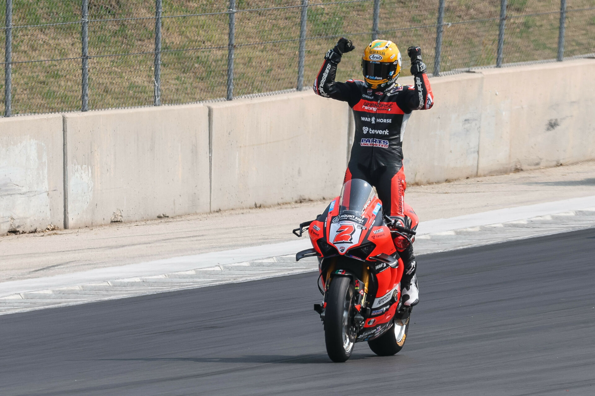 Josh Herrin (2), after winning MotoAmerica Superbike Race Two June 4 at Road America. Photo by Brian J. Nelson.