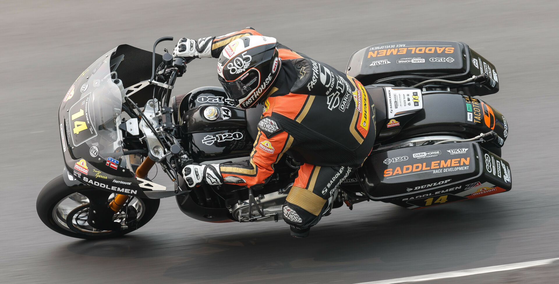 Mission King Of The Baggers racer Frankie Garcia (14) is a customer of Anthony's Leatherworks. Photo by Brian J. Nelson.