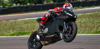 The 2024 Ducati Panigale V2 will be available in a new Black on Black livery as well as Ducati Red. Photo courtesy Ducati.