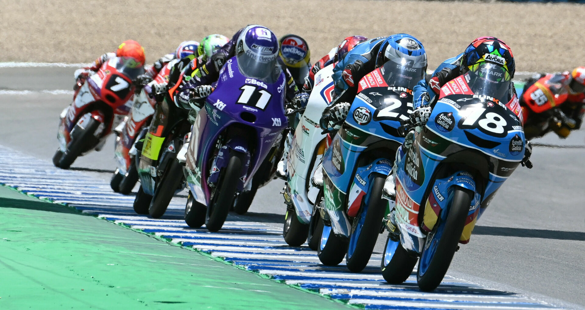 Angel Piqueras (18) leading a JuniorGP race at Jerez. Photo courtesy Dorna.