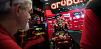2022 Superbike World Champion Alvaro Bautista (right) in his garage at Misano with Ducati Corse General Manager Luigi "Gigi" Dall'Igna (left). Photo courtesy Ducati.