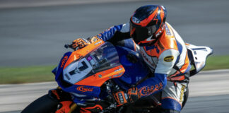 NEMRR Executive Director John Grush (7) on his destroked Yamaha YZF-R6 in action at New Hampshire Motor Speedway. Photo by San Draiss, courtesy NEMRR.