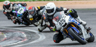 Chris Higgins (925) leads Ken Yee (433) and Dan Spurlock (19) through the infield during Round Two of the 2023 MRA season, at Pikes Peak International Raceway. Photo by Kelly Vernell, courtesy MRA.