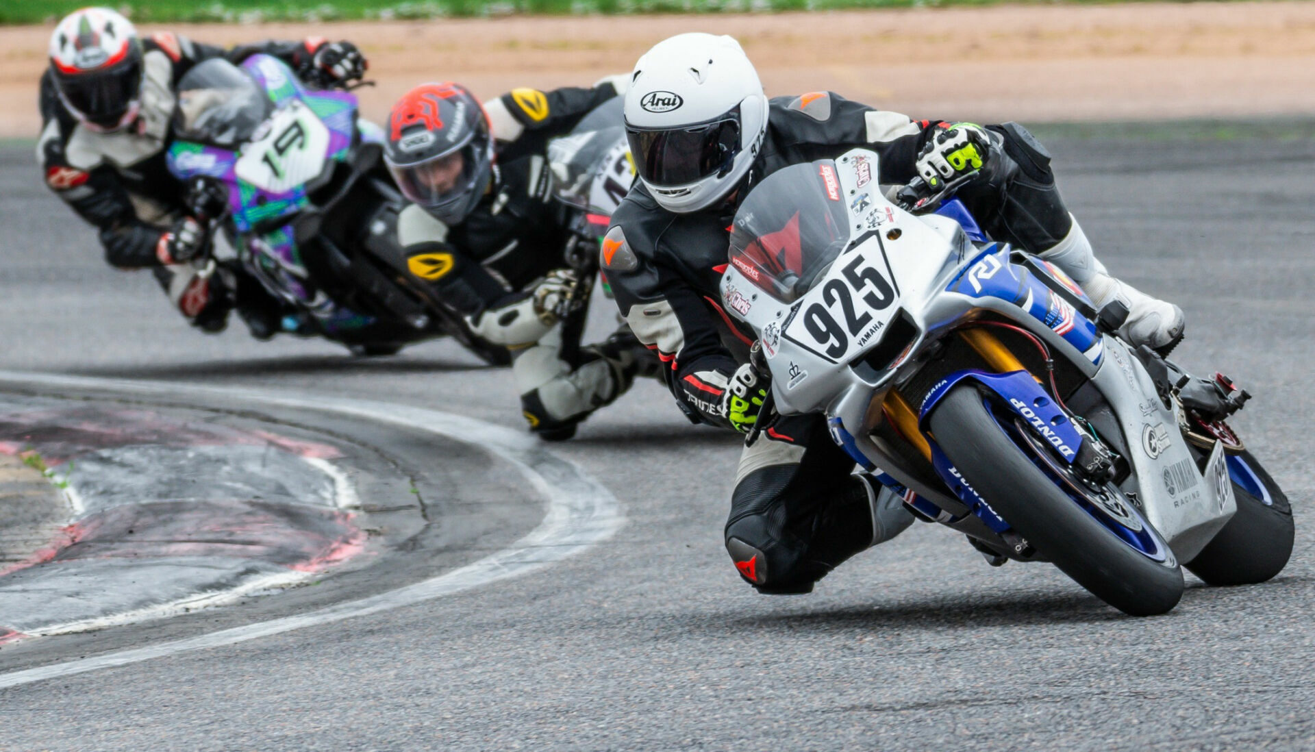Chris Higgins (925) leads Ken Yee (433) and Dan Spurlock (19) through the infield during Round Two of the 2023 MRA season, at Pikes Peak International Raceway. Photo by Kelly Vernell, courtesy MRA.