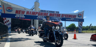 Thousands of motorcycle riders from all over the country will descend upon New Hampshire Motor Speedway in Loudon, N.H. during the 100th Annual Laconia Motorcycle Week Rally June 10-18. Photo by Shannon Stephens, courtesy NHMS.