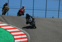 Kenny Cummings (17) leads some fellow AHRMA racers down the Corkscrew at Laguna Seca. Photo by etechphoto.com, courtesy AHRMA.
