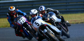 AHRMA racers Martin Morrison (5s) and Dan Sokolich (77z) in action at New Jersey Motorsports Park. Photo by etechphoto.com, courtesy AHRMA.