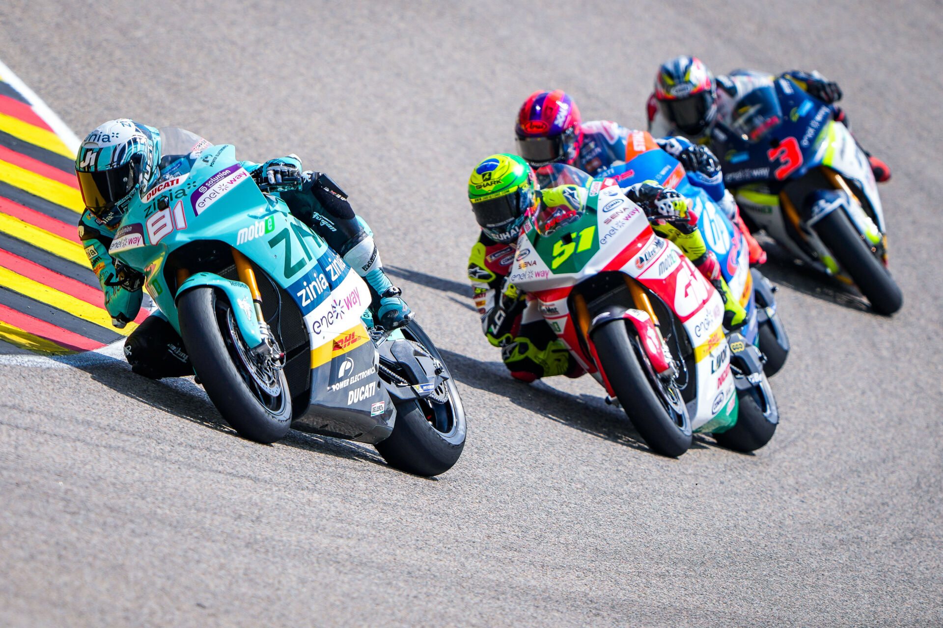 Jordi Torres (81) leading MotoE Race One. Photo courtesy Dorna.