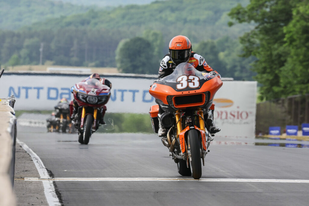 Kyle Wyman (33) won King Of The Baggers Race One at Road America. Photo by Brian J. Nelson, courtesy Harley-Davidson.