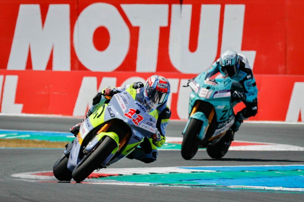 Mattei Ferrari (11) leads Jordi Torres (81) at Assen. Photo courtesy Dorna.