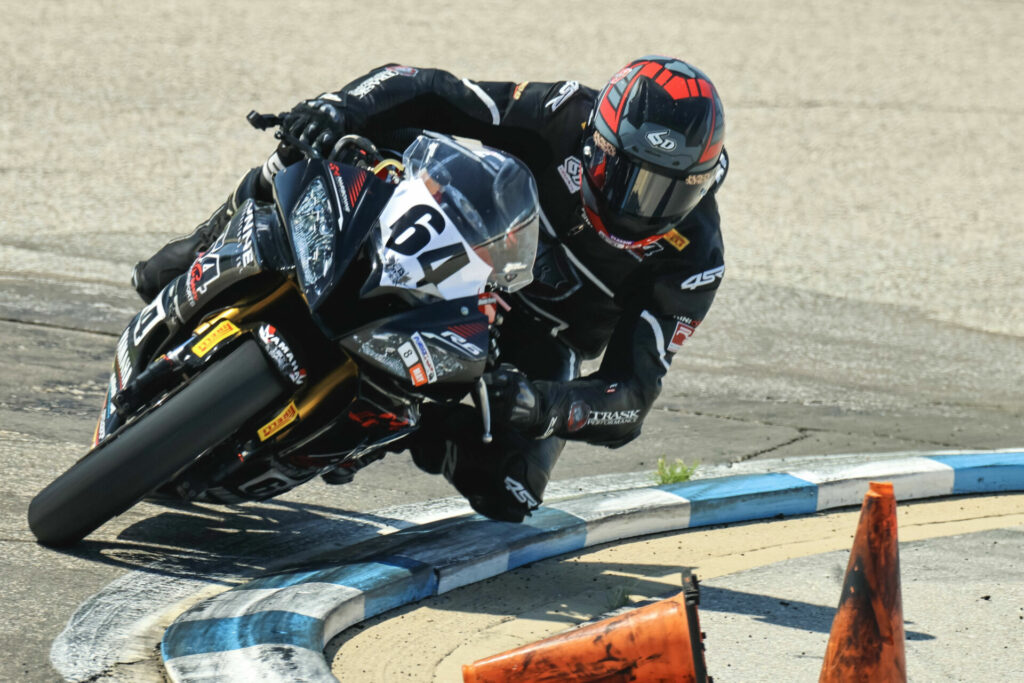 Shane Narbonne (64) started doing track days at New Hampshire Motor Speedway in 2005 and has raced the unique 1.63-mile circuit since, accumulating a wealth of track knowledge. Photo by San Draiss, courtesy NEMRR.