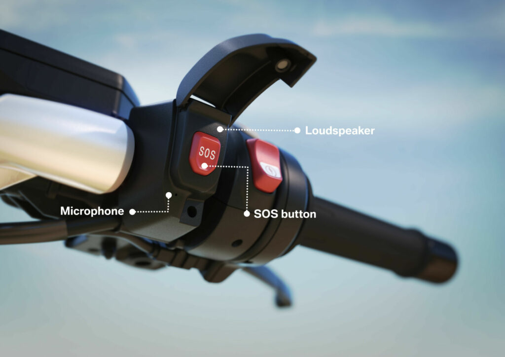 The handlebar-mounted hardware associated with BMW's new Intelligent Emergency Call feature. Photo courtesy BMW Motorrad.