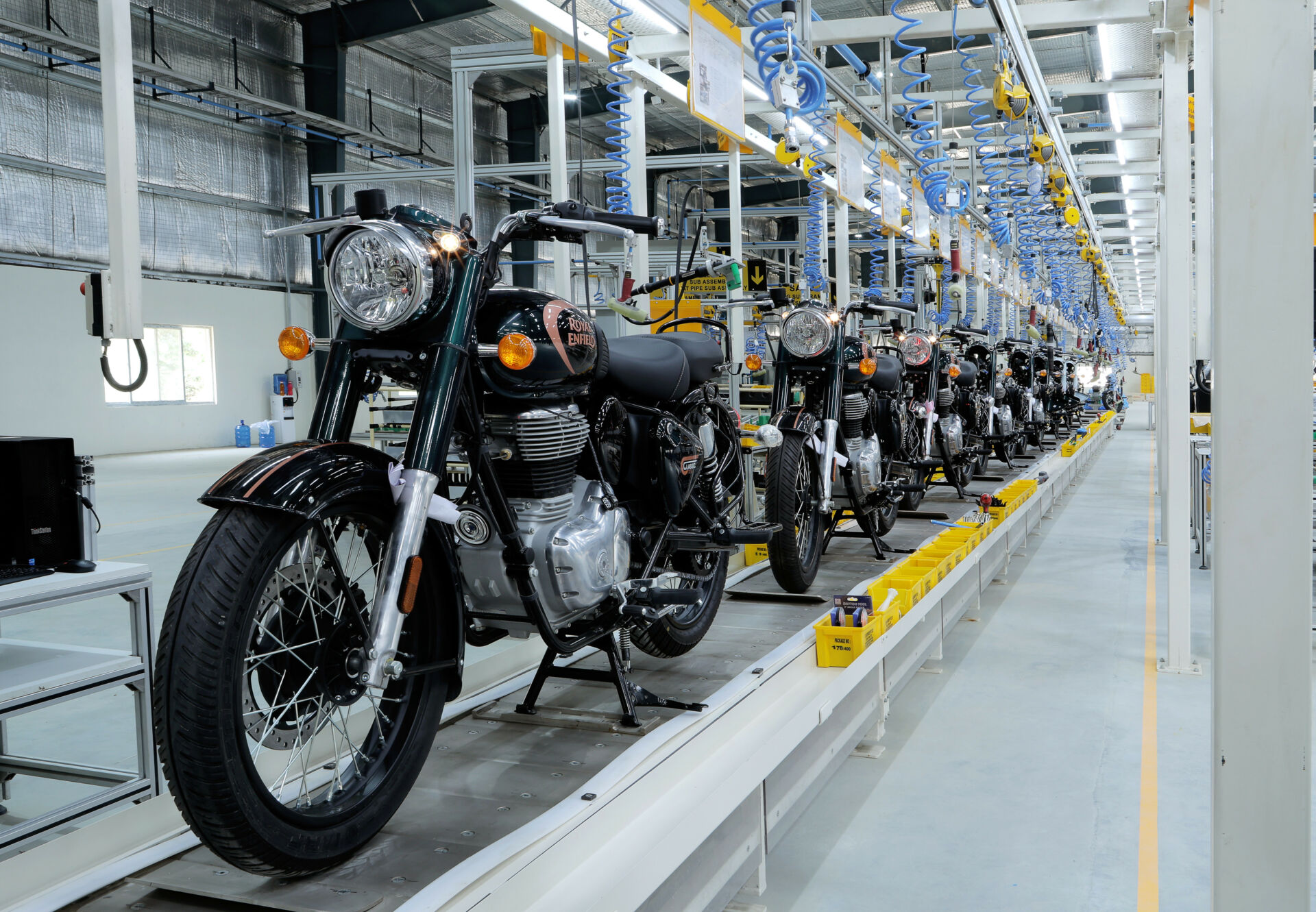 Royal Enfield motorcycles on an assembly line in Nepal. Photo courtesy Royal Enfield North America.