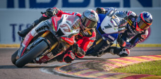 Troy Herfoss (17) leads Mike Jones (1) at Hidden Valley Raceway. Photo courtesy ASBK.