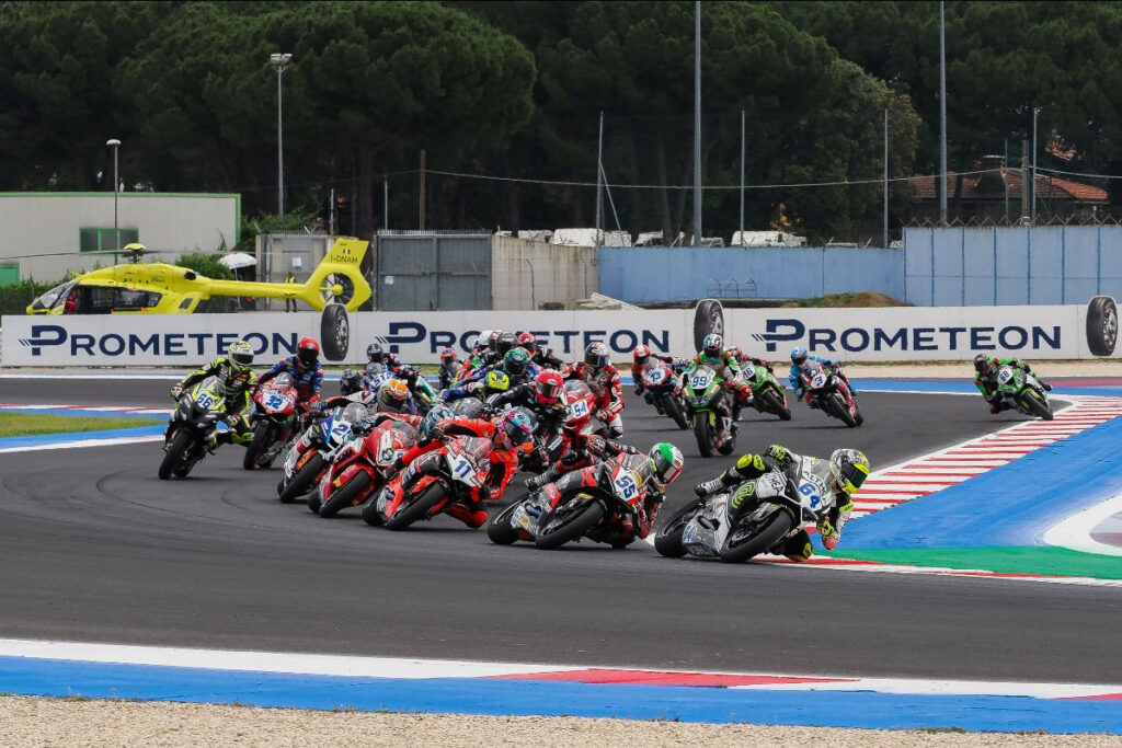 The start of a World Supersport race at Misano. Photo courtesy Dorna.