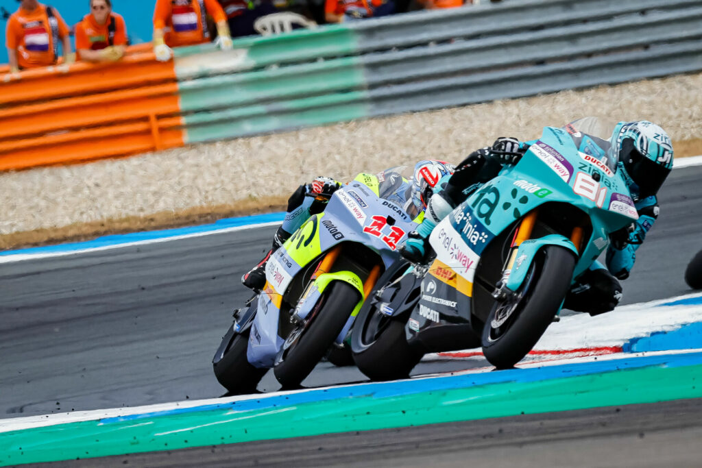 Jordi Torres (81) leads Matteo Ferrari (11) at Assen. Photo courtesy Dorna.