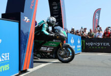 Michael Dunlop (6) at the start line for Supertwin TT Race Two. Photo courtesy Isle of Man TT Press Office.