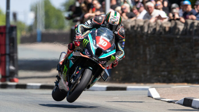 Peter Hickman (10), as seen during the 2023 Isle of Man TT. Photo courtesy Isle of Man TT Press Office.