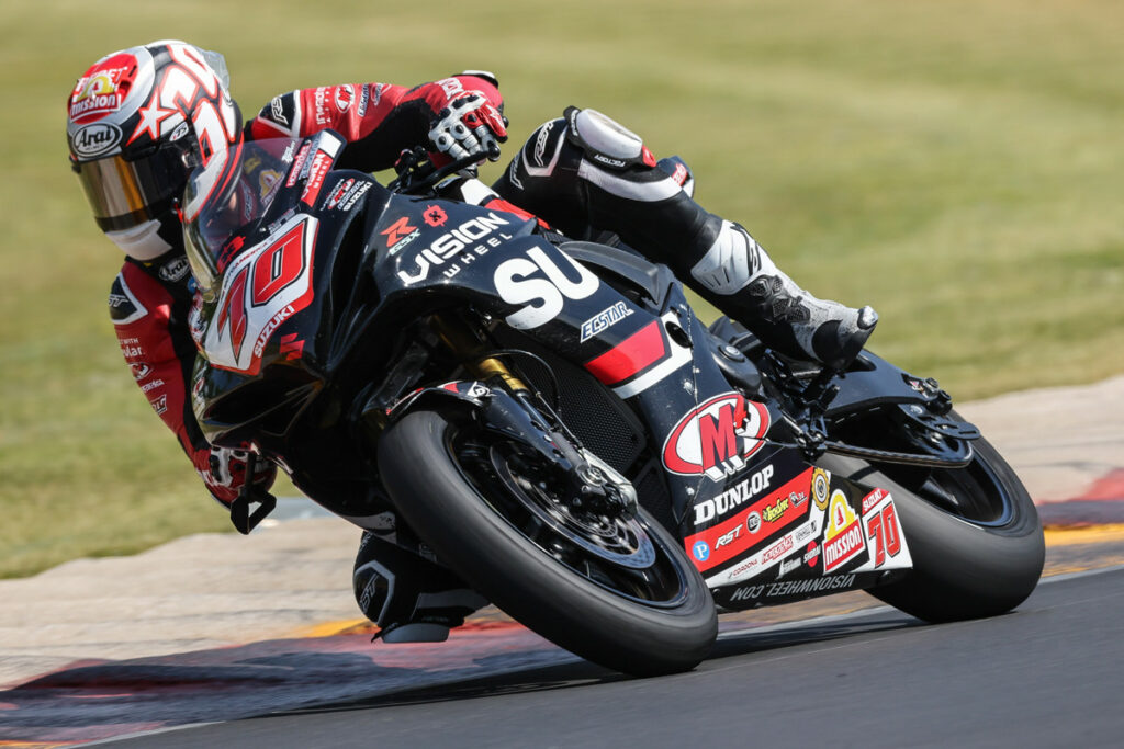 Tyler Scott (70) caps off his weekend with a hard-fought podium. Photo courtesy Suzuki Motor USA, LLC.