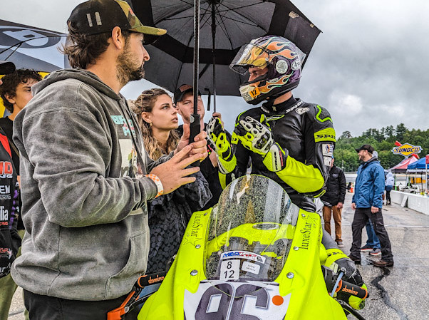 Brandon Paasch on pit lane at New Hampshire Motor Speedway waiting for a restart of the 100th Loudon Classic. Photo by Frank Angel, courtesy Rodio Racing.