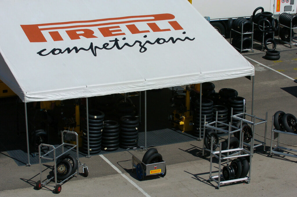 The WorldSBK Pirelli tire fitting area, as seen in 2006. Photo courtesy Pirelli.