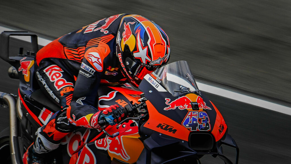MotoGP racer Jack Miller wearing his custom-painted Alpinestars Supertech R10 helmet. Photo courtesy Alpinestars.