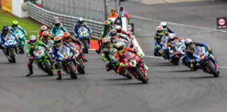 The start of a World Superbike race at Donington Park. Photo courtesy Dorna.