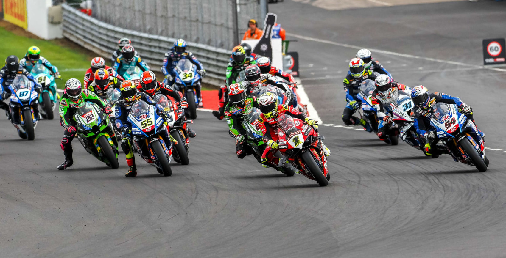 The start of a World Superbike race at Donington Park. Photo courtesy Dorna.