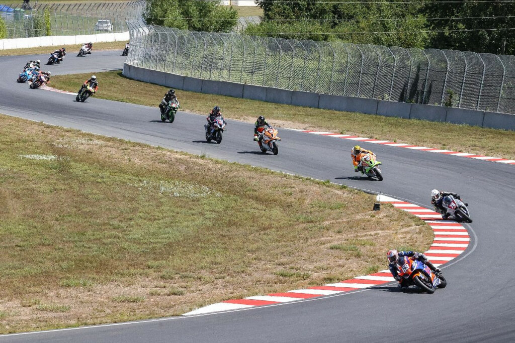 Hayden Gillim (69) wasted little time in getting to the front of the Steel Commander Stock 1000 race and he went on to victory, his second in two days at Brainerd International Raceway. Photo by Brian J. Nelson, courtesy MotoAmerica.