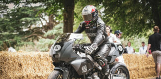 Former Yamaha World Championship Grand Prix racer Niall Mackenzie rode the new Yamaha XSR900 DB40 prototype Thursday at the Goodwood Festival of Speed in England. Photo courtesy Yamaha.
