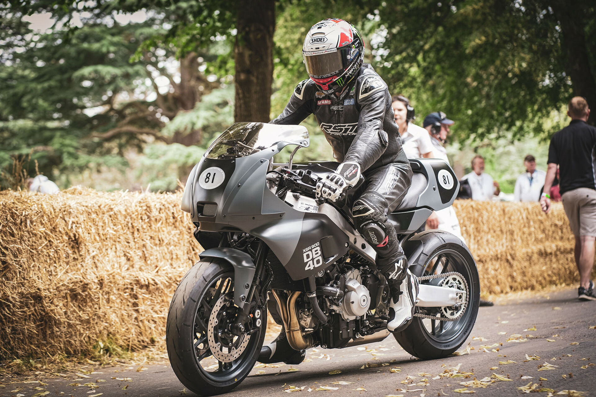 Former Yamaha World Championship Grand Prix racer Niall Mackenzie rode the new Yamaha XSR900 DB40 prototype Thursday at the Goodwood Festival of Speed in England. Photo courtesy Yamaha.