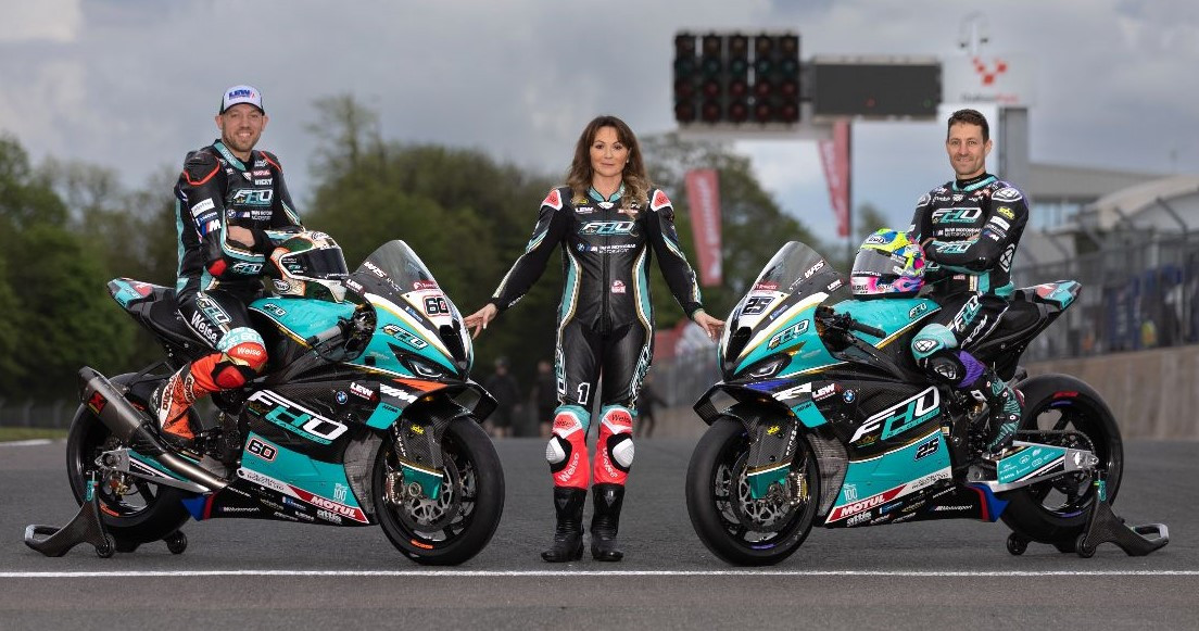 (From left) Peter Hickman, Faye Ho, and Josh Brookes. Photo courtesy FHO Racing Team.