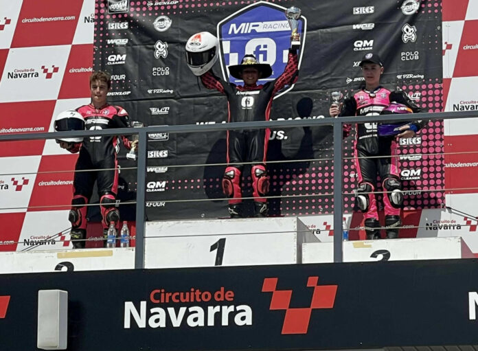 Texan Mikey Lou Sanchez (center) on top of the podium at Circuito de Navarra, in Spain. Photo courtesy Sanchez Racing.