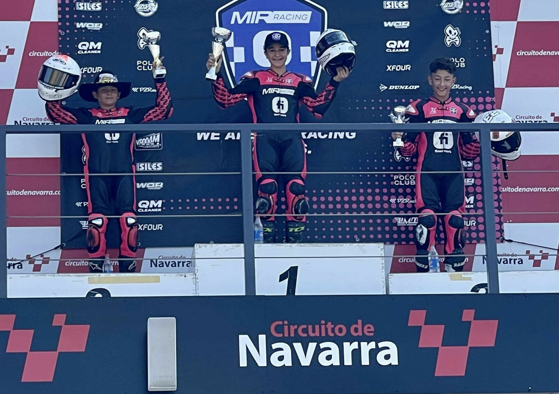 Mikey Lou Sanchez (left) on the podium at Circuito de Navarra, in Spain. Photo courtesy Sanchez Racing.
