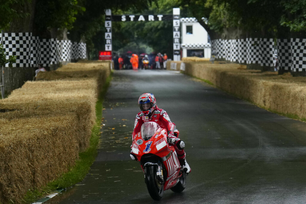 Casey Stoner (1) on his 2008 MotoGP World Championship-winning Ducati. Photo courtesy Dorna. 
