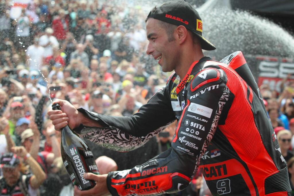 Danilo Petrucci on the podium at Autodrom Most. Photo courtesy Dorna.